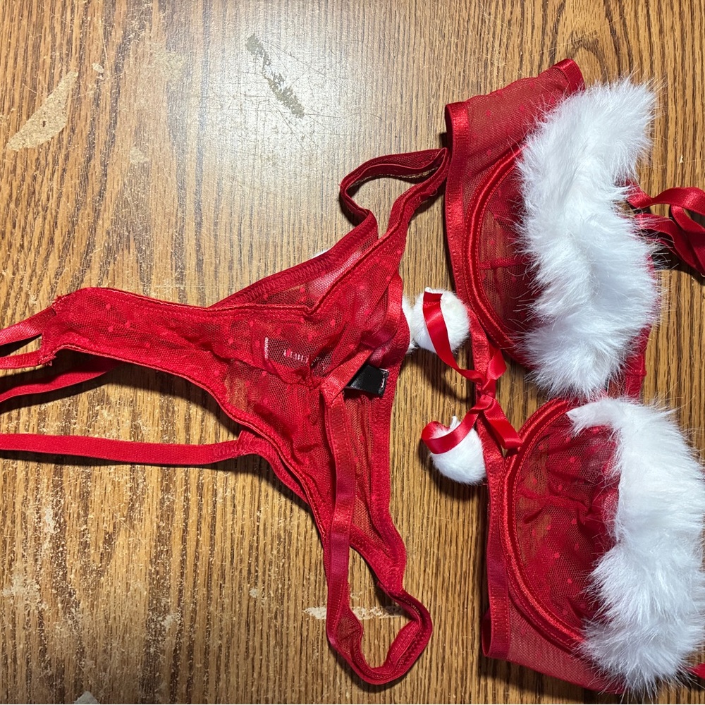 Festive Red Lingerie Set with White Trim